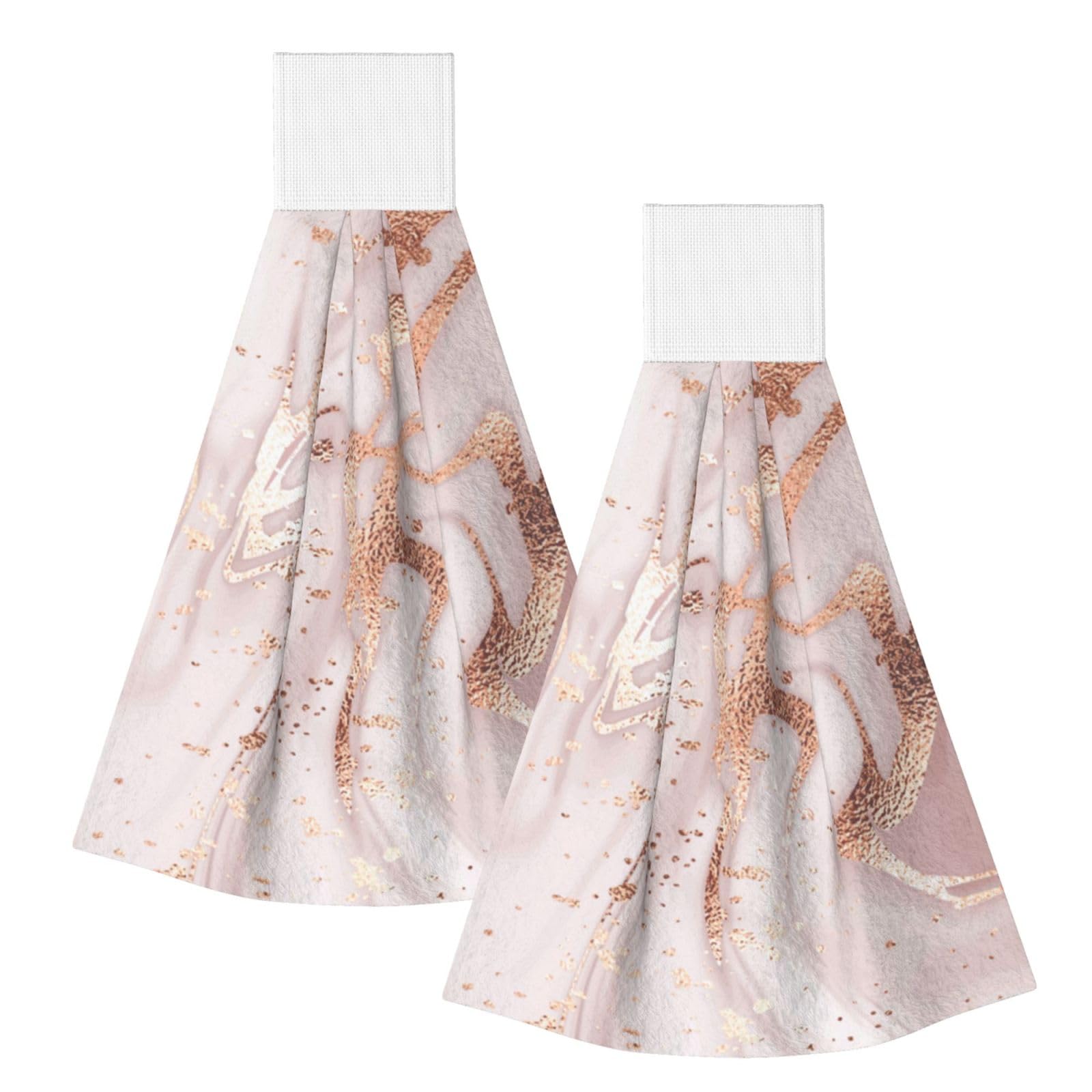 DOPKLNA Liquid Abstract Marble With Rose Gold Glitter Splatter Texture, 2 Pcs Hanging Coral Fiber Hand Towels for Bathroom, Absorbent Kitchen Towels