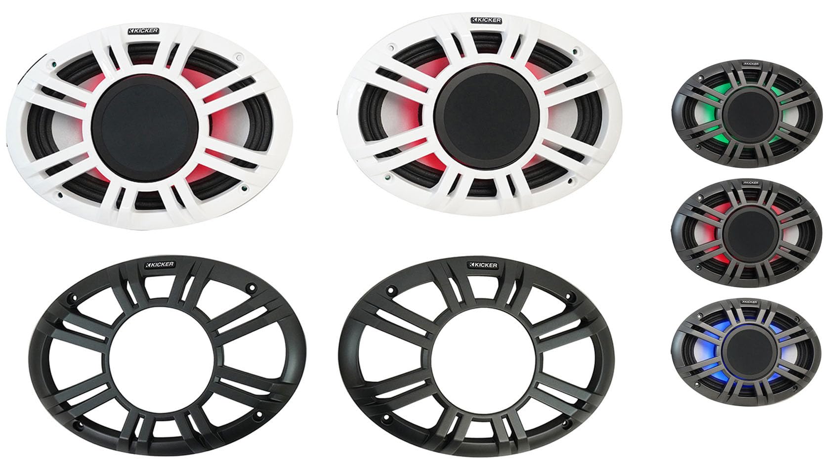 KICKER (2) 48KMXL694 300w 6x9 Marine Boat White Wakeboard Tower Speakers w/LED Bundle with Rockville Speaker Pod Enclosures (2 Items)