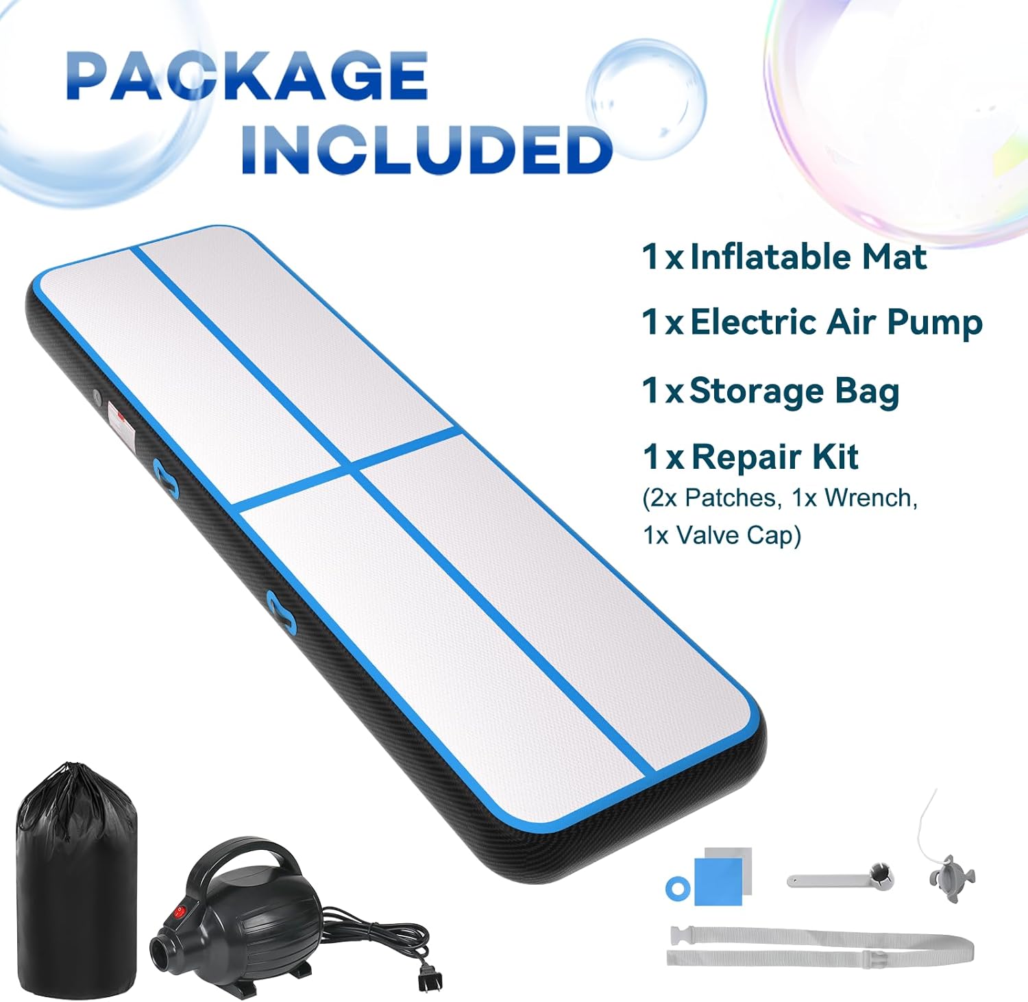 Inflatable Air Gymnastics Tumbling Mat 6ft 10ft 13ft 16ft 20ft, Air Tumble Track Mat 4/8 inches Thickness with Electric Air Pump for Home Use Training Cheerleading Yoga Water Beach Park