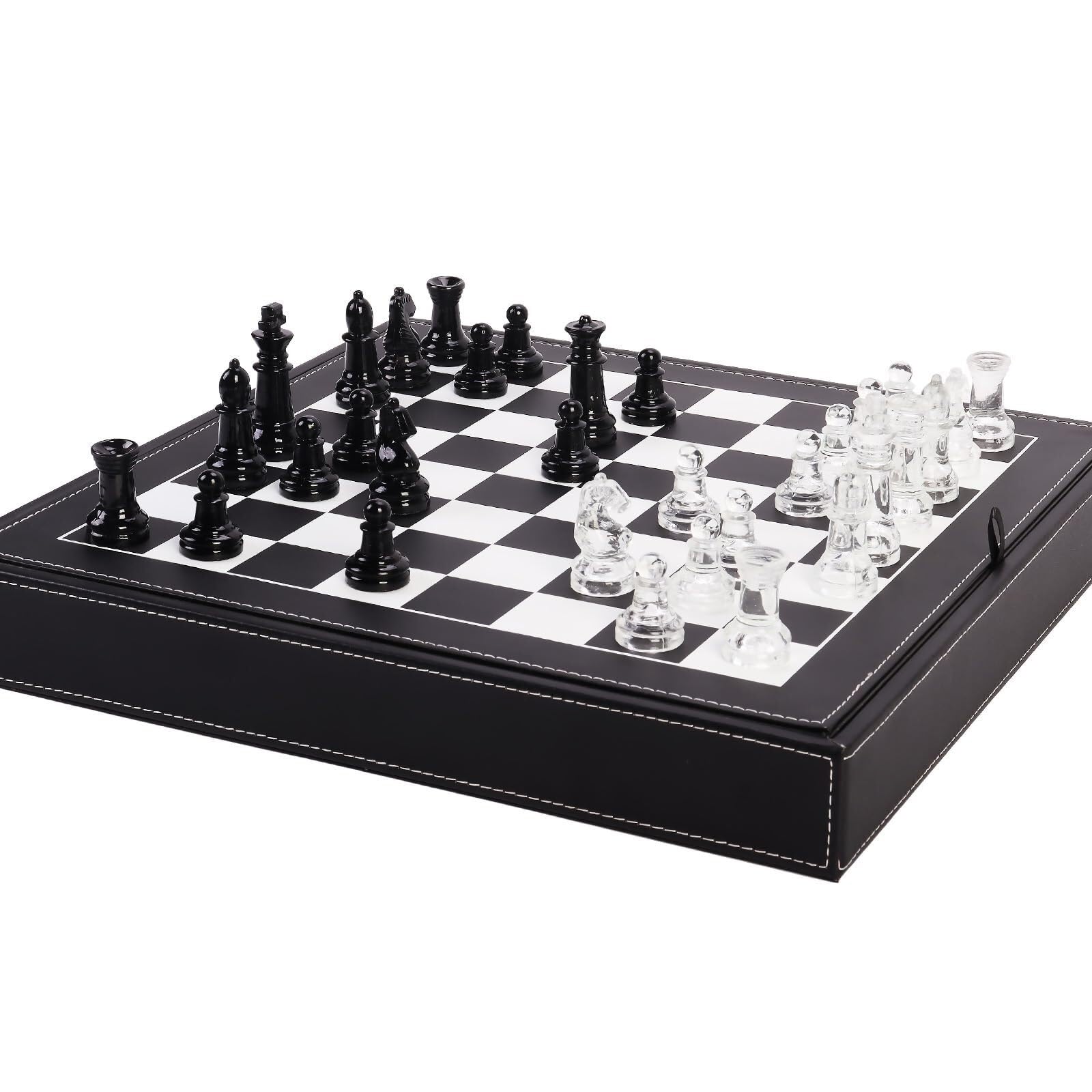 Juego de ajedrez de Cristal Blanco y Negro Juego 2 Extra Ajedrez