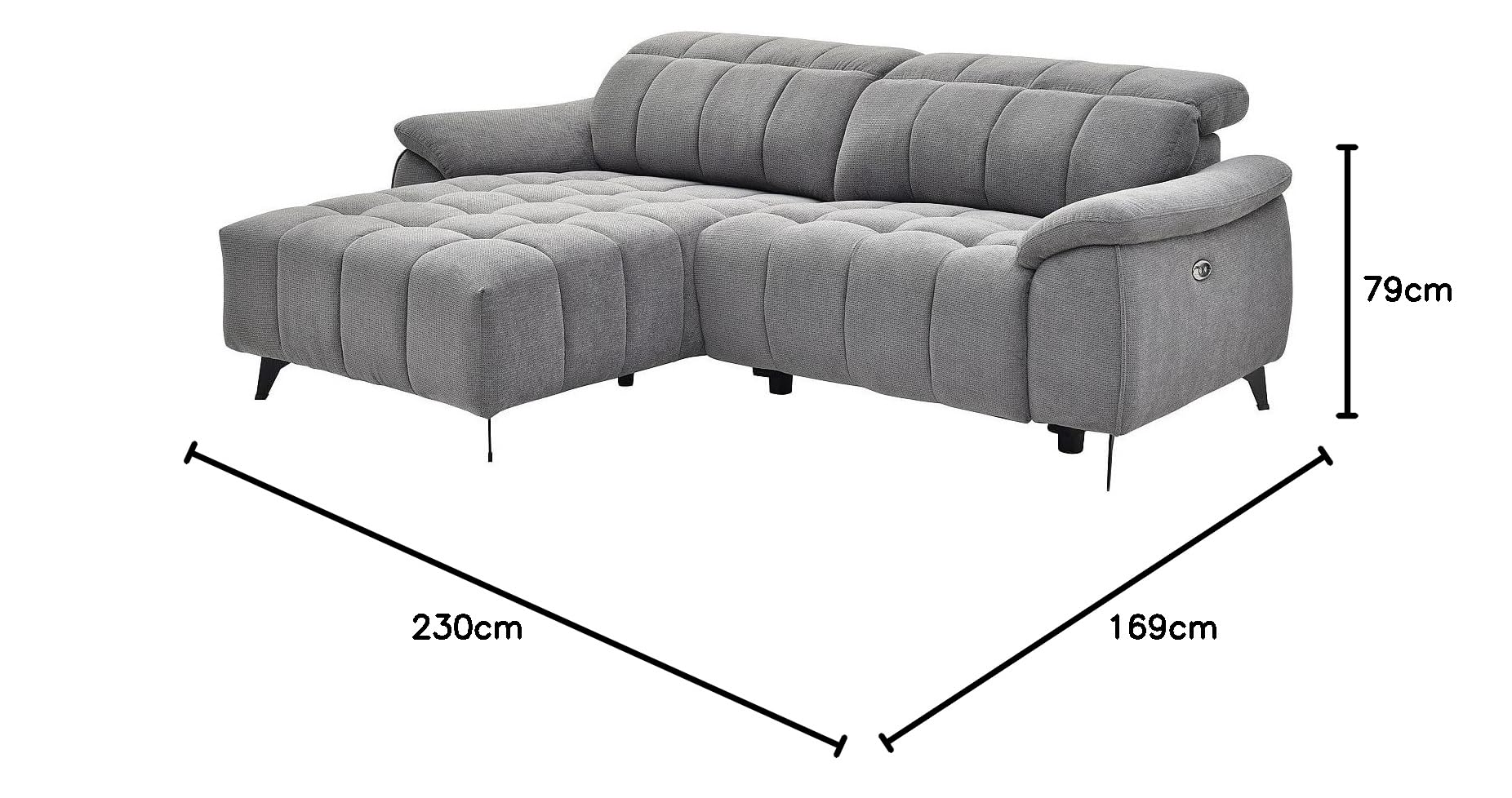 Vente-unique - Elektrisches Relax-Ecksofa links aus grauem strukturiertem Stoff CELTIMO