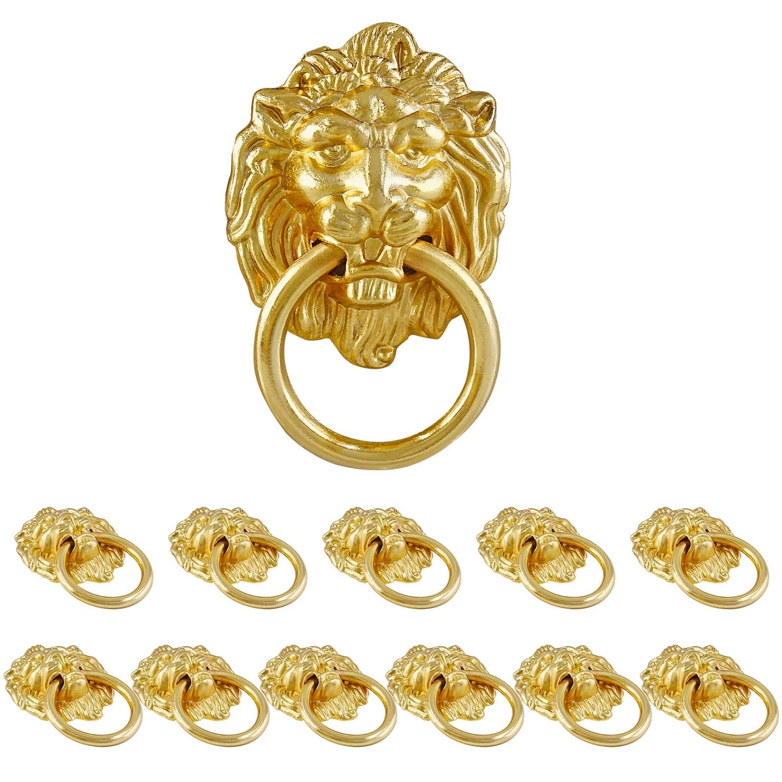 12 Pcs Lion Head Cabinet Pull Handle, Ring Pulls Handle Drawer Pulls for Dresser Wardrobe Kitchen Cupboard, Gold