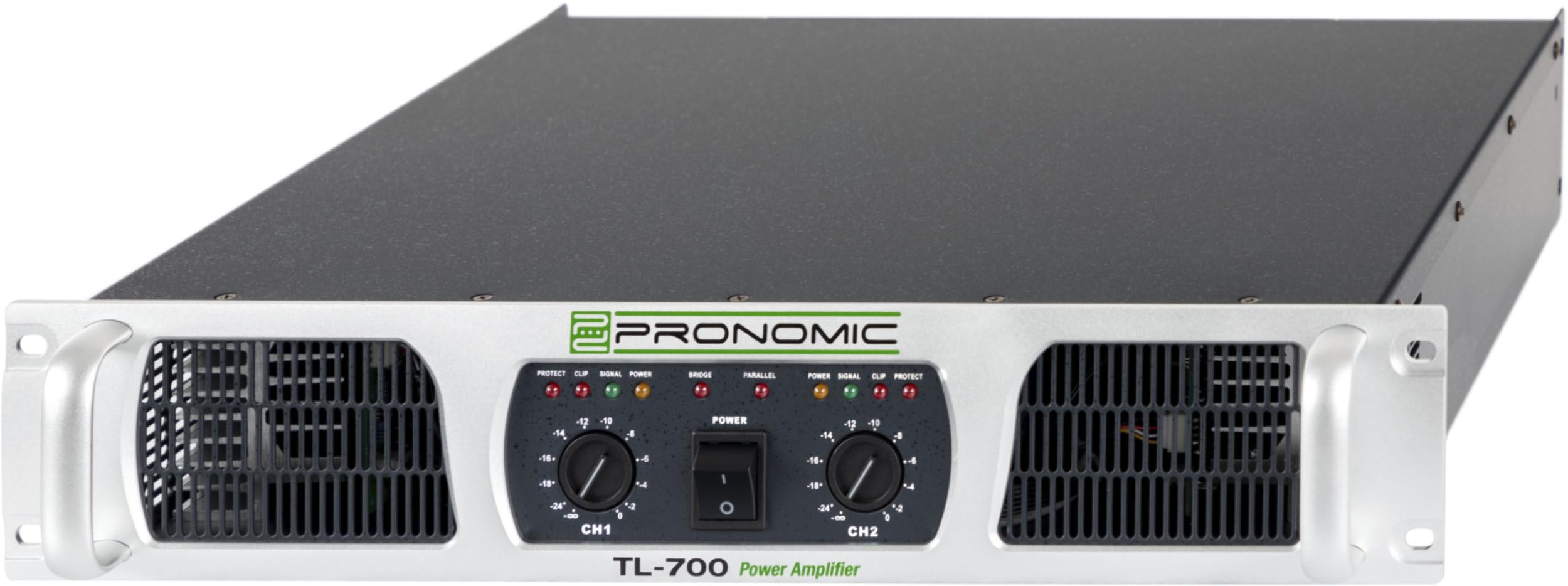 Pronomic TL-700 Finale - Amplificatore Stereo 2x1600W@2O, ventola termoregolata, modalità Parallel/Stereo/Bridge, circuiti protezione, uscita Class H.