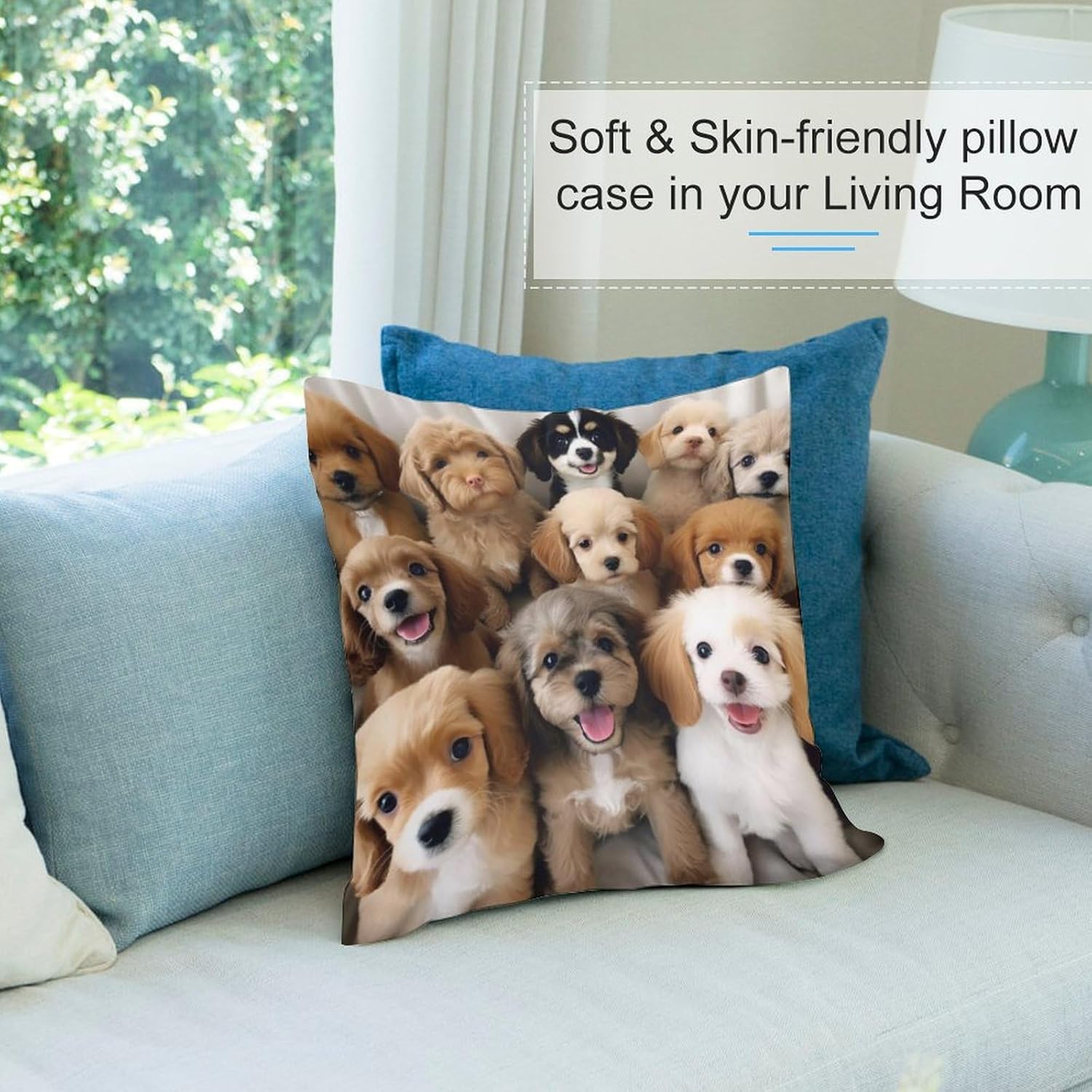 Zippered Pillow Cover, Pillow Protector, Cute Dogs Printed Pillow Cover of 4, Pillow Not Included