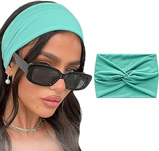 رباط رأس قطني محبوك للنساء مصنوع من القطن بنسبة 95%، توربان للنساء والبنات من اكسسوارات الشعر، غطاء رأس بعقدة لطيفة (اكوا، مقاس واحد)