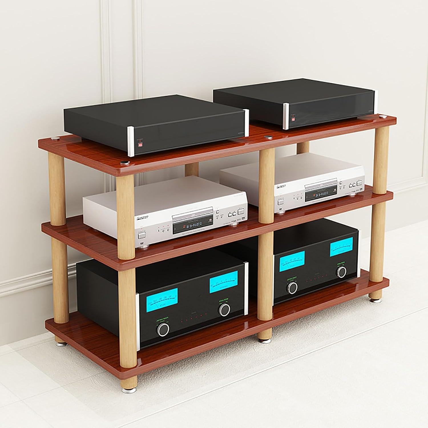 Media Stand,Audio Rack,Floor-Standing Audio Rack,Gaming Shelf,AV Media Stand with Power Strips,High Amplifier Rack Shelf/Audio-video Shelving,for Meeting, Living, Recording Room.(Red,120x48x67cm)