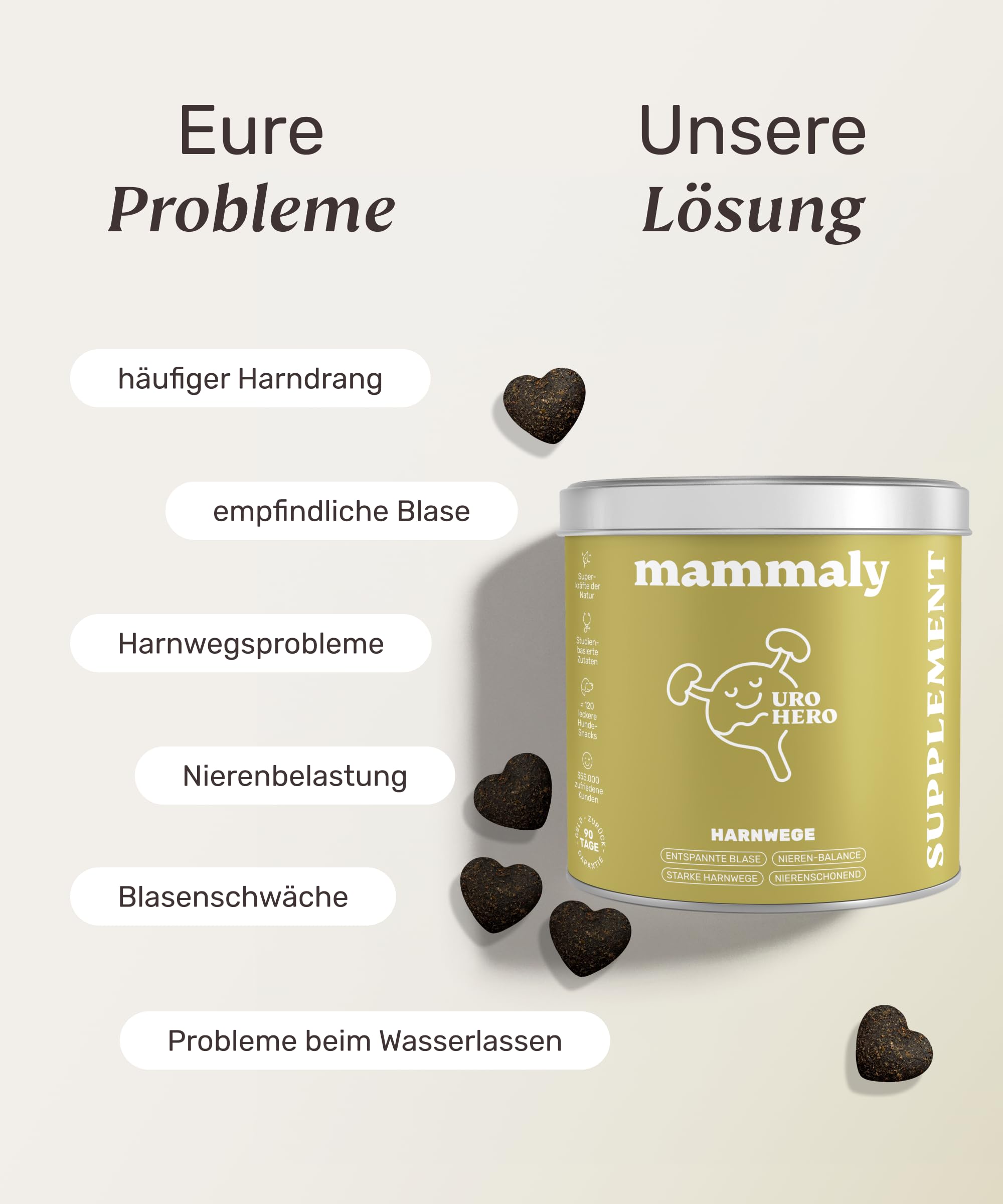 mammaly URO Hero® Harnwege-Komplex mit Algenöl & Naturmoor (bis 60 Tage) | mit 120 Snacks für Niere & Blase, Renal - mit Probiotika, Omega 3 - DLG zertifiziert - mit Tierärzten entwickelt