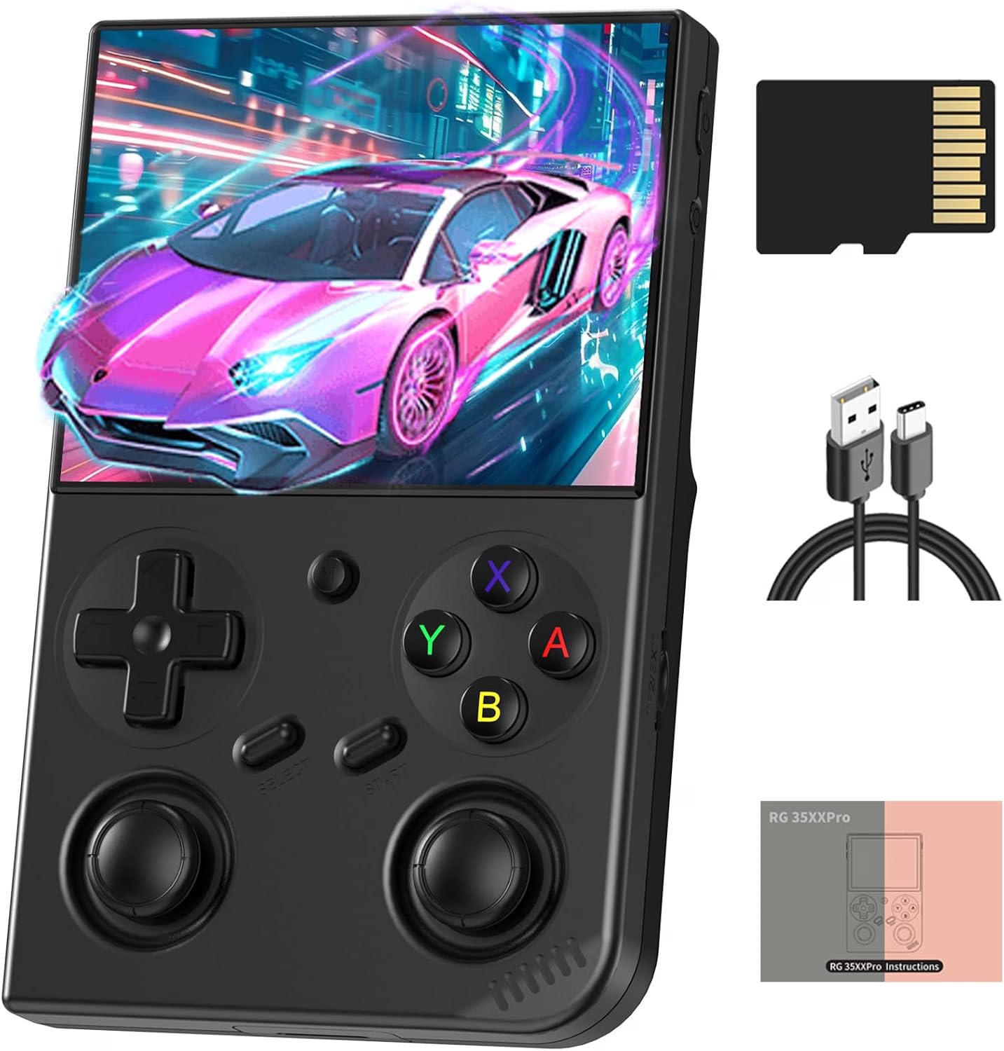 new world anber-nic rg35xx plus handheld game console 3.5 inch ips screen linux os 64g tf card with 5000+ games classic emulator retro video handheld games consoles support psp games (black)