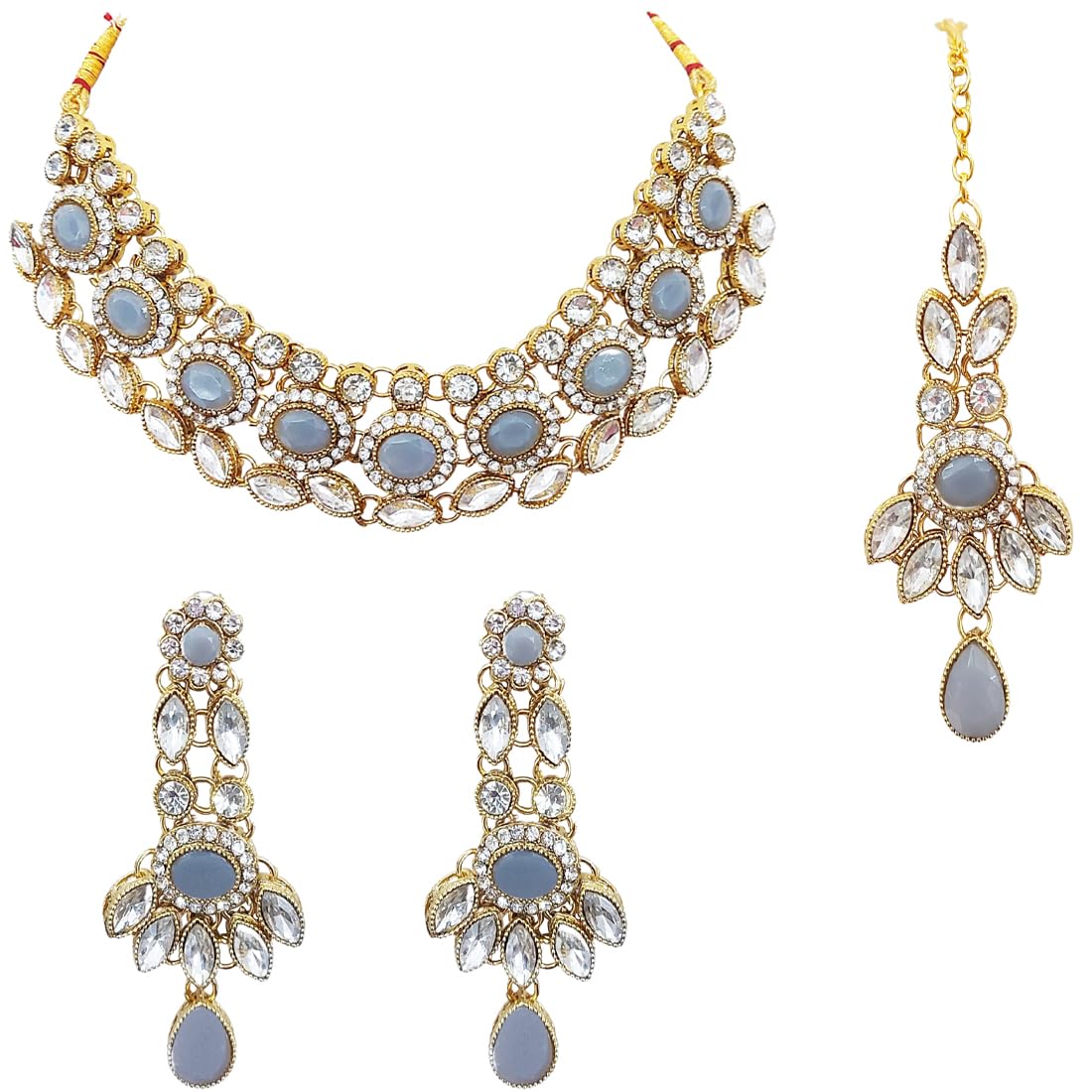 CHRISHAN Gold Plated Designer Stone Necklace Set For Women And Girls. (Grey) (B0C7NGG4YT) Amazon Price History, Amazon Price Tracker