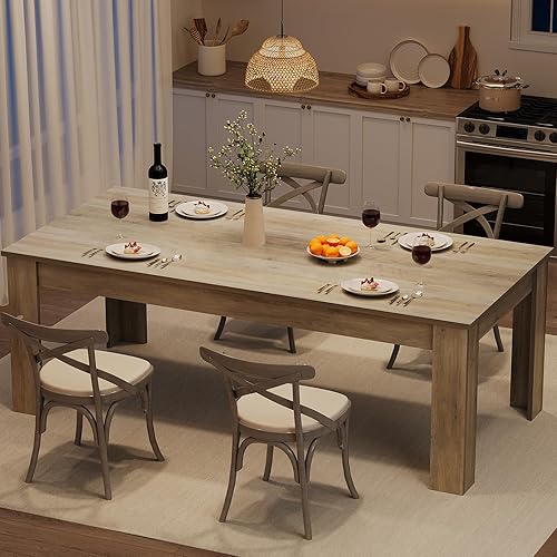 Miniatura 8 de GarveeHome Mesa de comedor rectangular para 4 a 6 personas, mesa de comedor rectangular con parte superior grande, mesa de comedor de madera de Gris