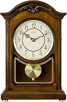 DODEKA TCW004DB Wooden Mantel Clock with Swinging Pendulum, Hourly Westminster Chime, 18 Classic & Christmas Melodies, Antique Carved Alder Wood