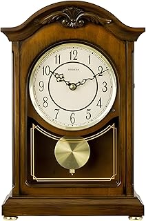 DODEKA Wooden Mantel Clock TCW004DB Pendulum Carved Case Hourly Chime Classic Melody Antique Style for Fireplace, Table, Bedroom, Living Room