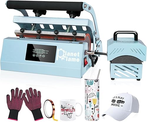 Máquina de prensa térmica para vasos y sombreros, máquina combinada 2 en 1 para taza y gorra con guantes y cinta resistente al calor de alta