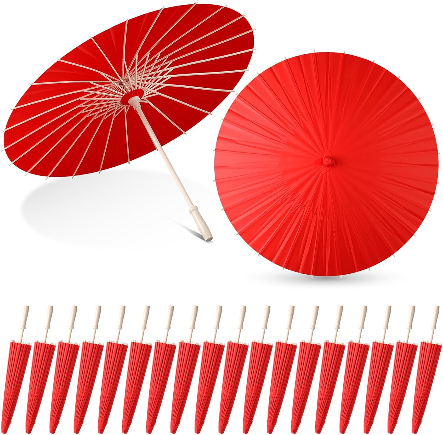 Sanwuta 20 Pcs 23.6'' Paper Parasol Umbrellas Chinese Japanese Oil Paper Parasols Handmade for Wedding Guest DIY Photo Props