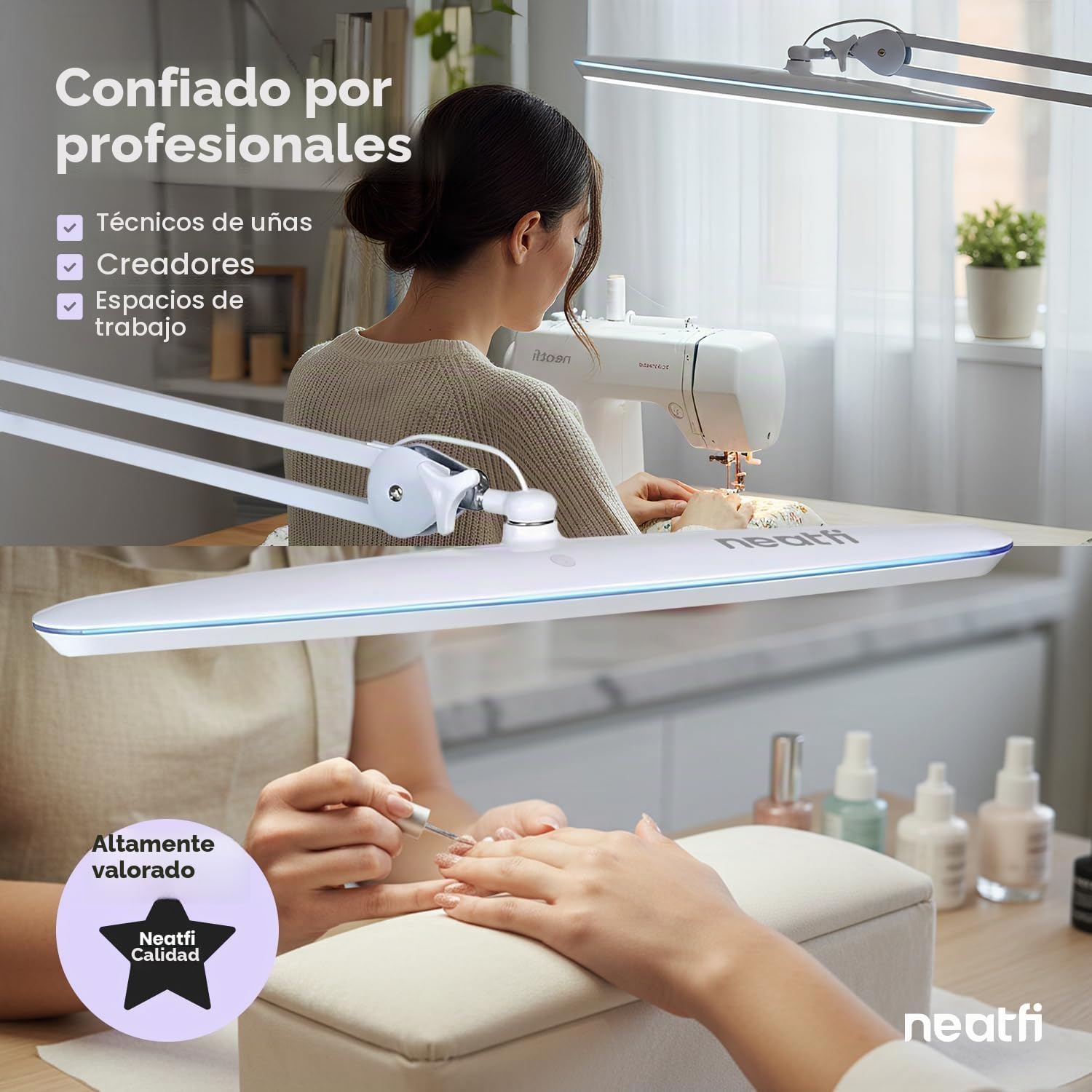 Neatfi XL Lámpara de Escritorio LED de 23" con Pantalla Ancha – 2.200 Lúmenes, 24W | Luz Regulable | Brazo Ajustable | Ideal para Oficina en Casa, Manualidades y Técnicos de Uñas (Blanco)