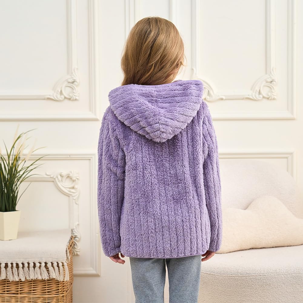 Girls Fleece Jackets Sherpa Fuzzy Hoodies Light Pullover Full Zip Up Kids Sweatshirts Size 3-12 Years - Image 8