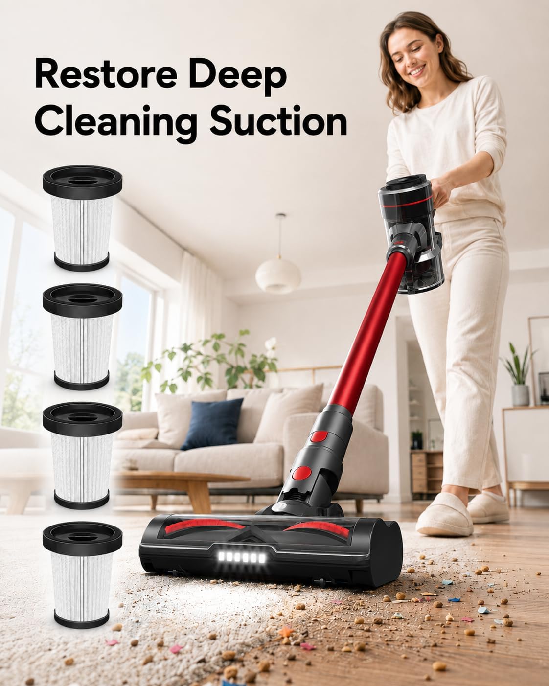 4 Pack A16 HEPA Filter Replacement Compatible with CHEBIO A16 & QIKCLN VC06 Cordless Vacuum, Washable Reusable Stick Vacuum Filter with Cleaning Brush, Traps 99.97% Dust Pollen Pet Dander image 5