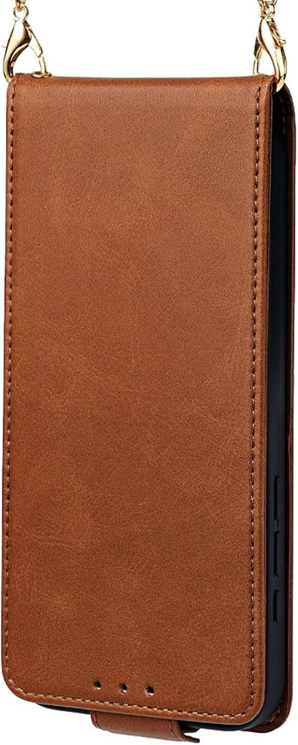Flip Folio Case for iPhone 16 Pro Max, PU Leather Crossbody Cover with Card Holder Magnetic Clasp - Brown