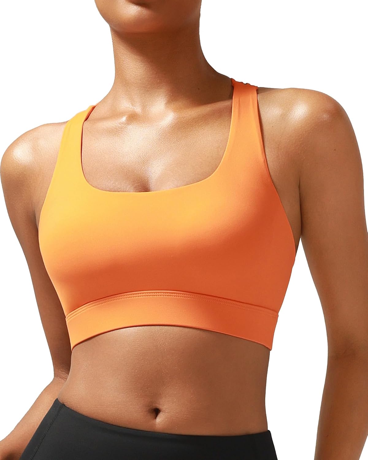 RUNNING GIRL High Impact Sports Bras for Women - Scoop Neck Strappy Sports Bra High Support Moulded Cup Workout Bra
