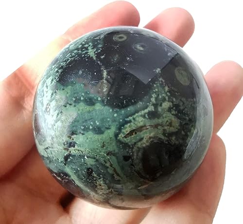 Miniatura 2 de Bola de cristal curativo de jaspe kambaba de 1.575 in, decoración del hogar, esfera de adivinación Fengshui con soporte de madera
