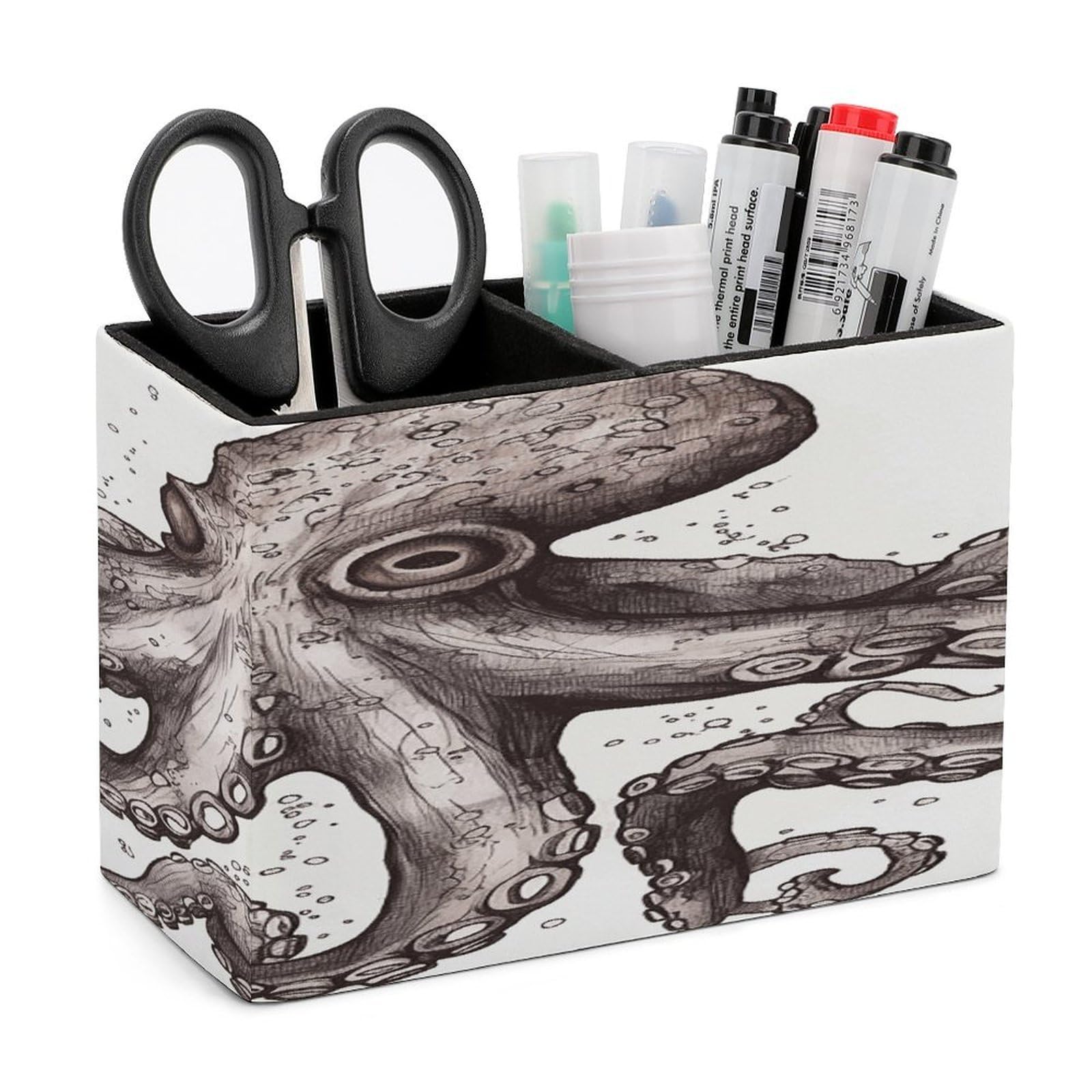 LDGSUPH Octopus Leather Pen Holder for Desk Organizer Caddy Large Pencil Cup Multi-function Pencil Holder Makeup Brush Holders Pen Organizer for Home Office Storage Box