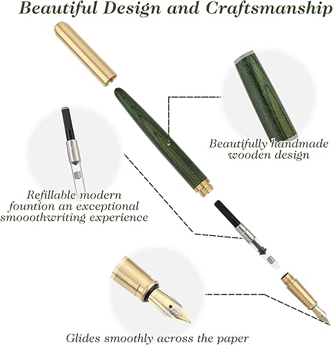Vista 26 de cobee Juego de plumas estilográficas de madera hechas a mano, pluma estilográfica de madera de lujo vintage de 0.020 in de punta fina con 12