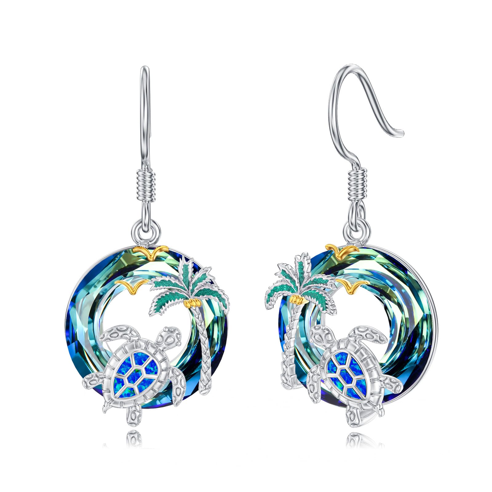 POTOPYY Crystal Dangle Earrings Sterling Silver Turtle Earrings for Women Turtle Gifts