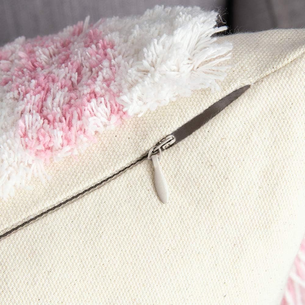 MIULEE Boho Decorative Throw Pillow Cover Tufted Woven Tribal Pillowcase with Tassels Farmhouse Square Pillow Case Modern Outdoor for Sofa Cushion Couch Bedroom Living Room 20x20 Inch Pink
