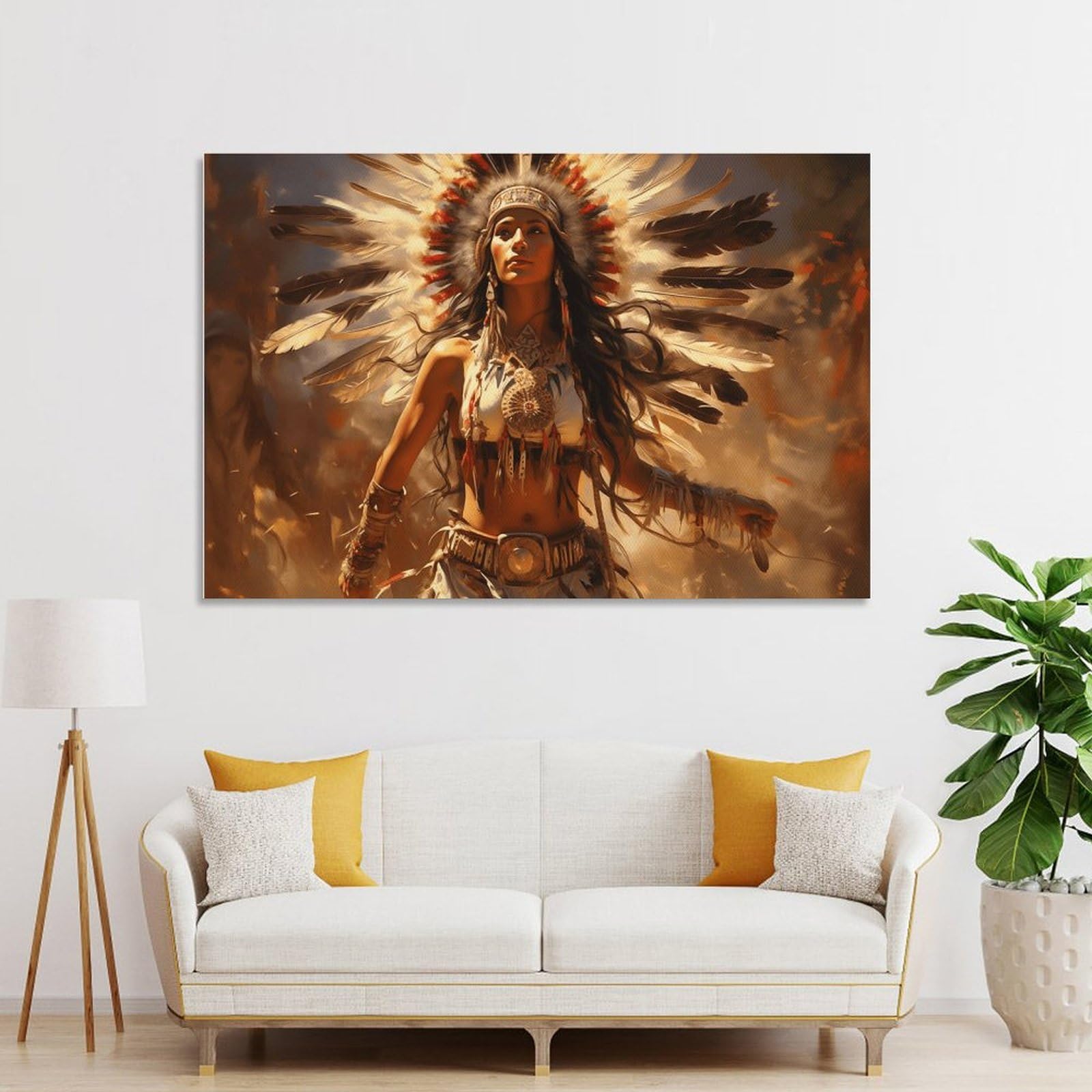Junmoney Unframe-Style-19 Native American Warrior Woman Home Decor Wall Art 24X36inch(60X90cm), For Bedroom, Guest Room Or Reading Nook, Decorative Wall Art For Cosy Rooms