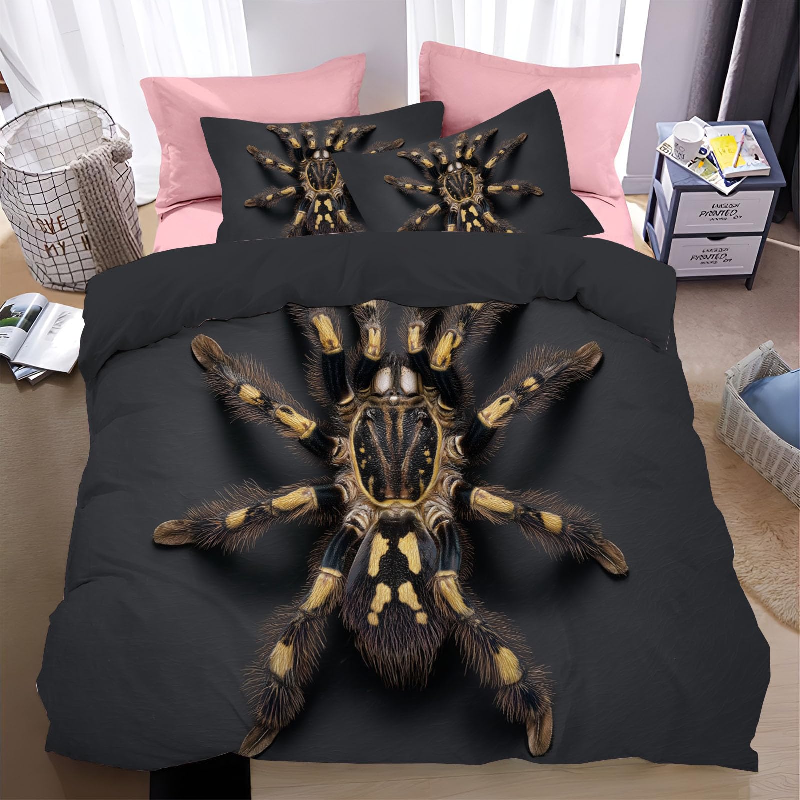 Parure de lit araignée-loup géante housse de couette en microfibre 240x260cm avec 2 taies d'oreiller