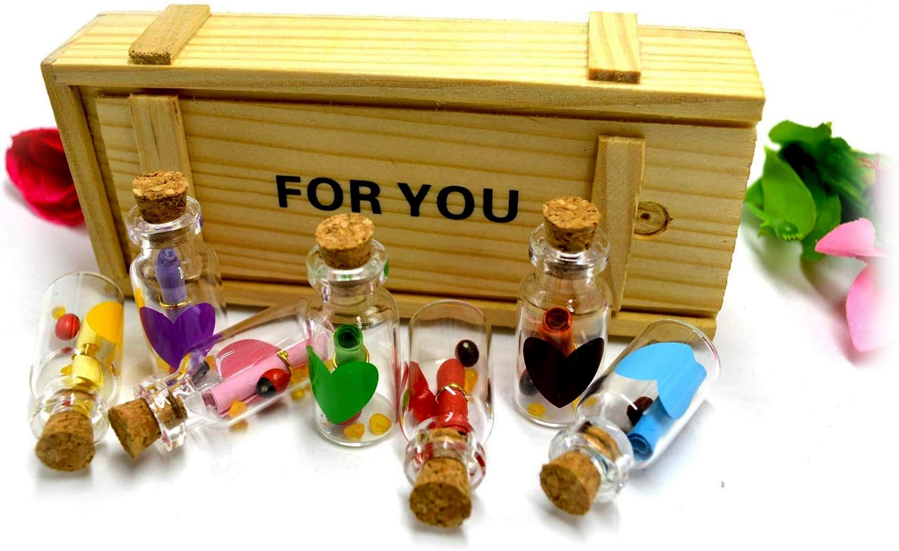 Guru Creation Special Personalized Gift Love Message Bottles Set of 7 Piece with Beautiful Wooden Box