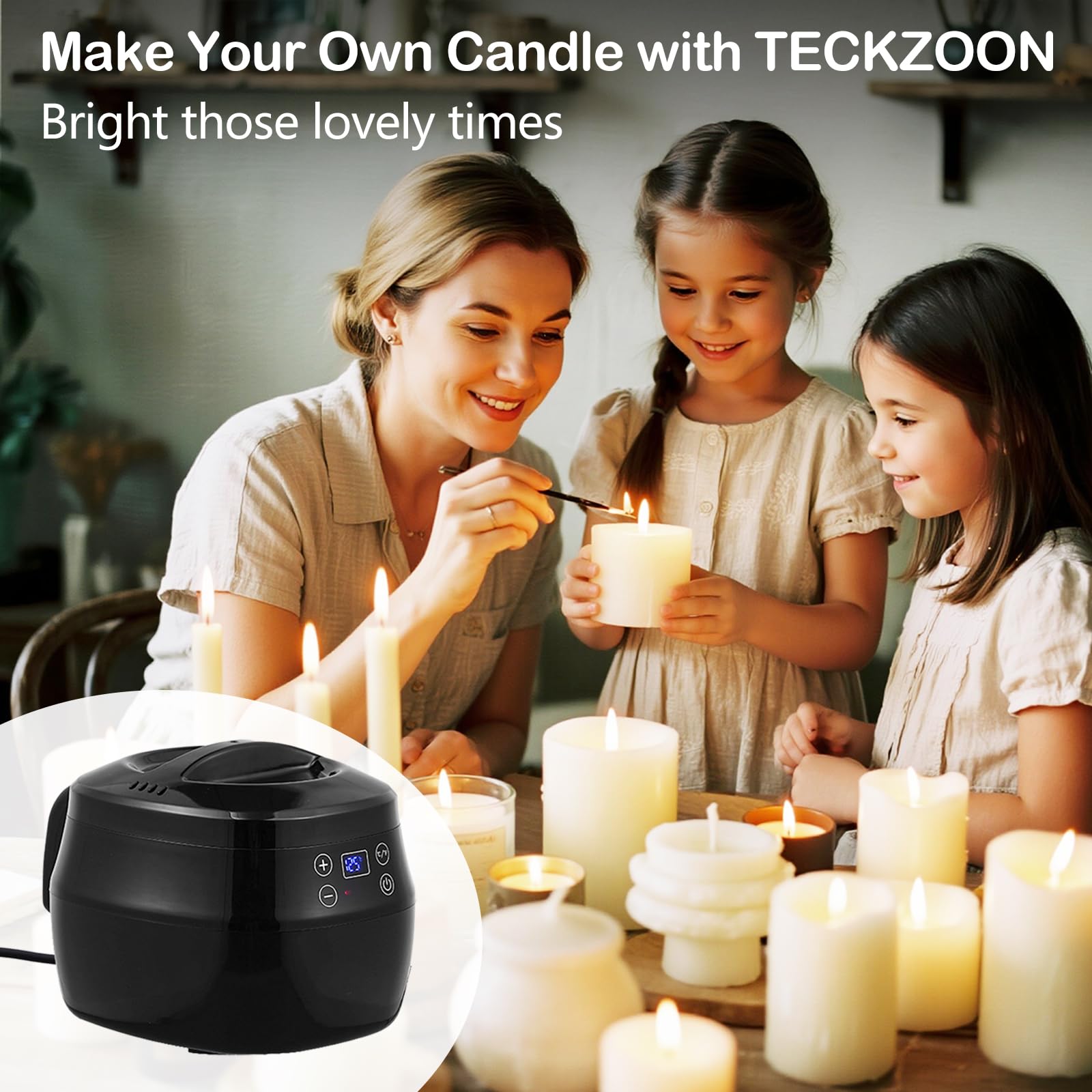 Fusciera elettrica, 1 l con indicatore di temperatura a LED, pentola con beccuccio per la produzione di candele, con stoppino, adesivo, centratore e cucchiaio per mescolare, set di candele fai da te