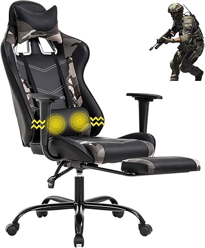 Miniatura 51 de PC Gaming Chair Ergonomic Racing Office Chair Video Game Chair, Massage Function Lumbar Support with Arms Footrest & Headrest Nice Chic Desk Chair,
