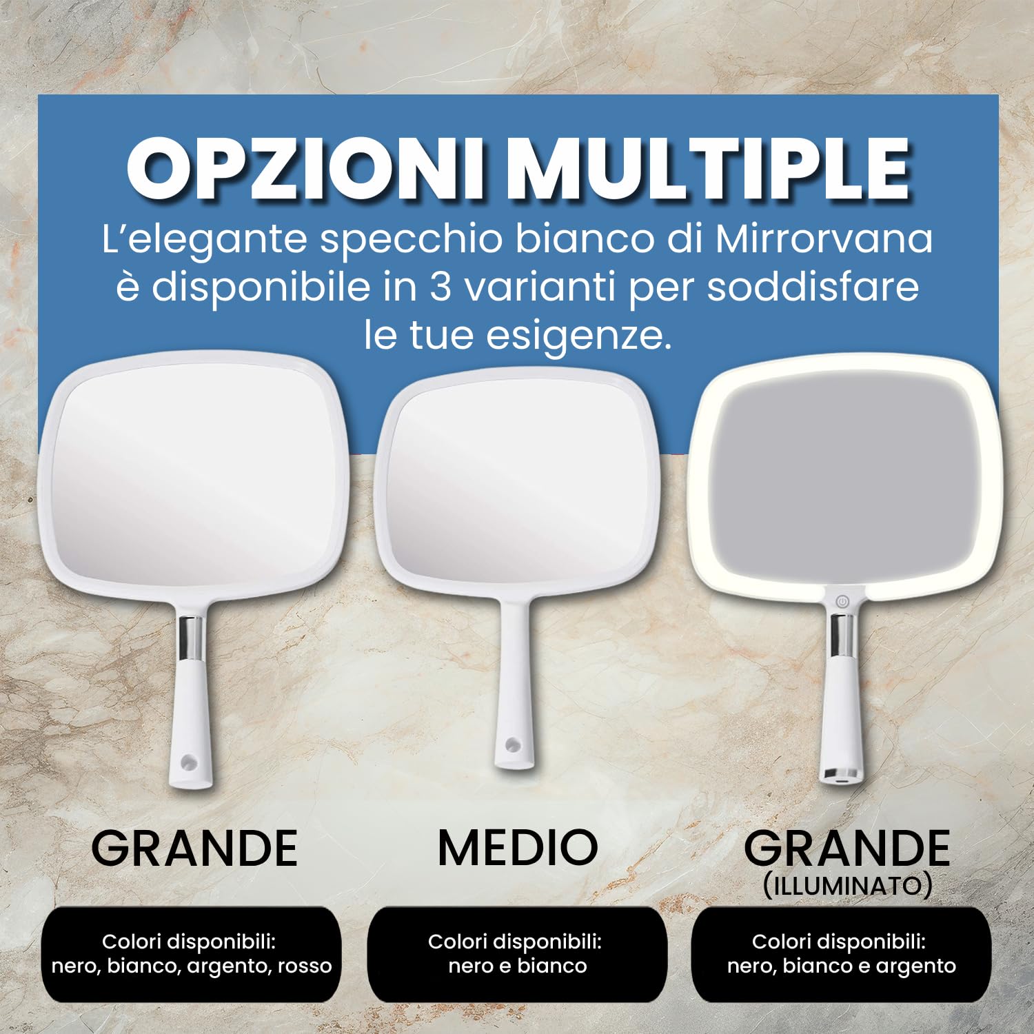 Mirrorvana Specchio a mano con manico ergonomico, specchio portatile per trucco, tagli di capelli domestici, uso dentale e barbiere, 20,3 x 27,9 cm (bianco)