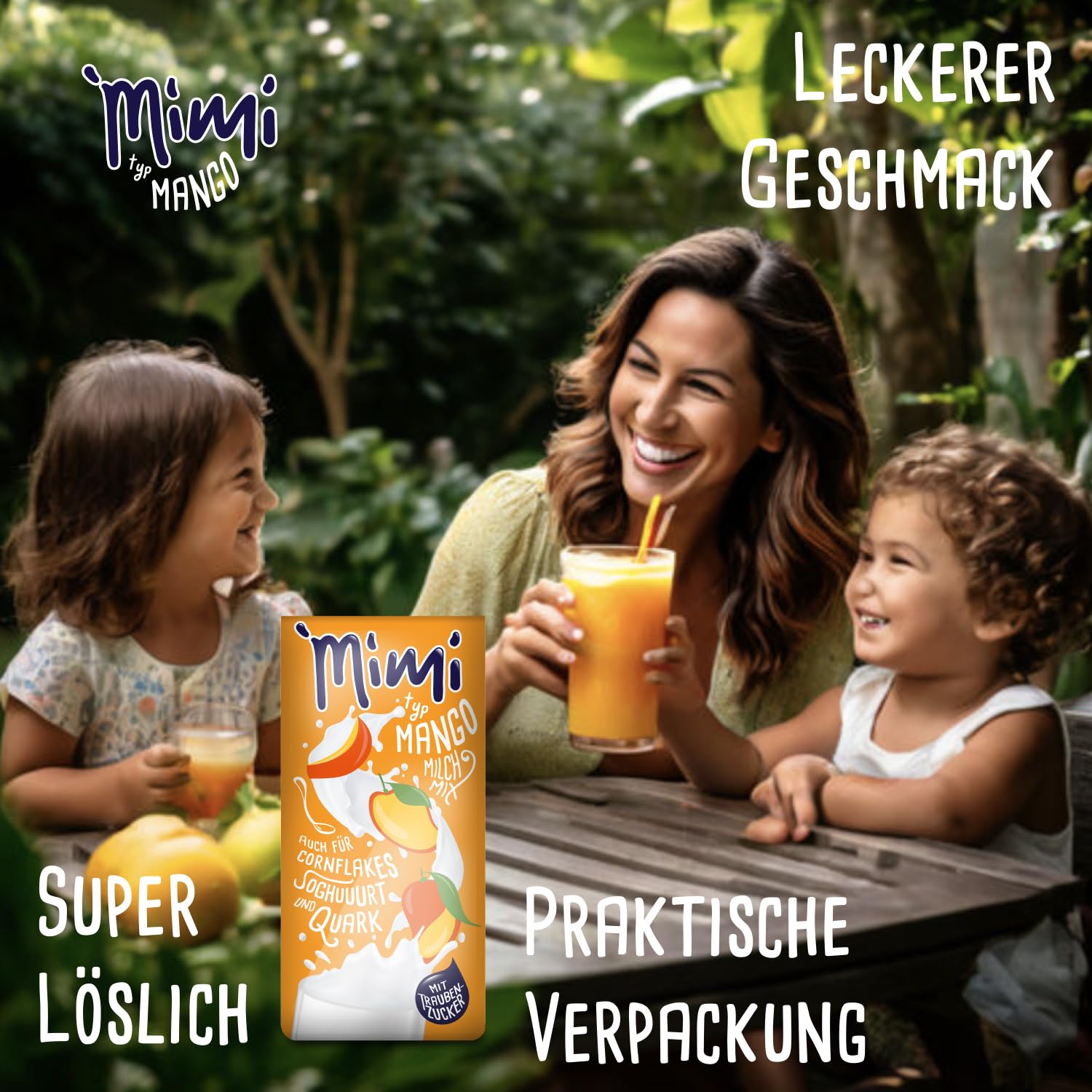 Mimi Milk Mix Mango Bebida Polvo 12 x 400 g Mezcla de leche - Paquete de almacenamiento - Polvo de bebida soluble en leche con sabor a mango - Soluble en frío y caliente - Ideal para ocio, camping,