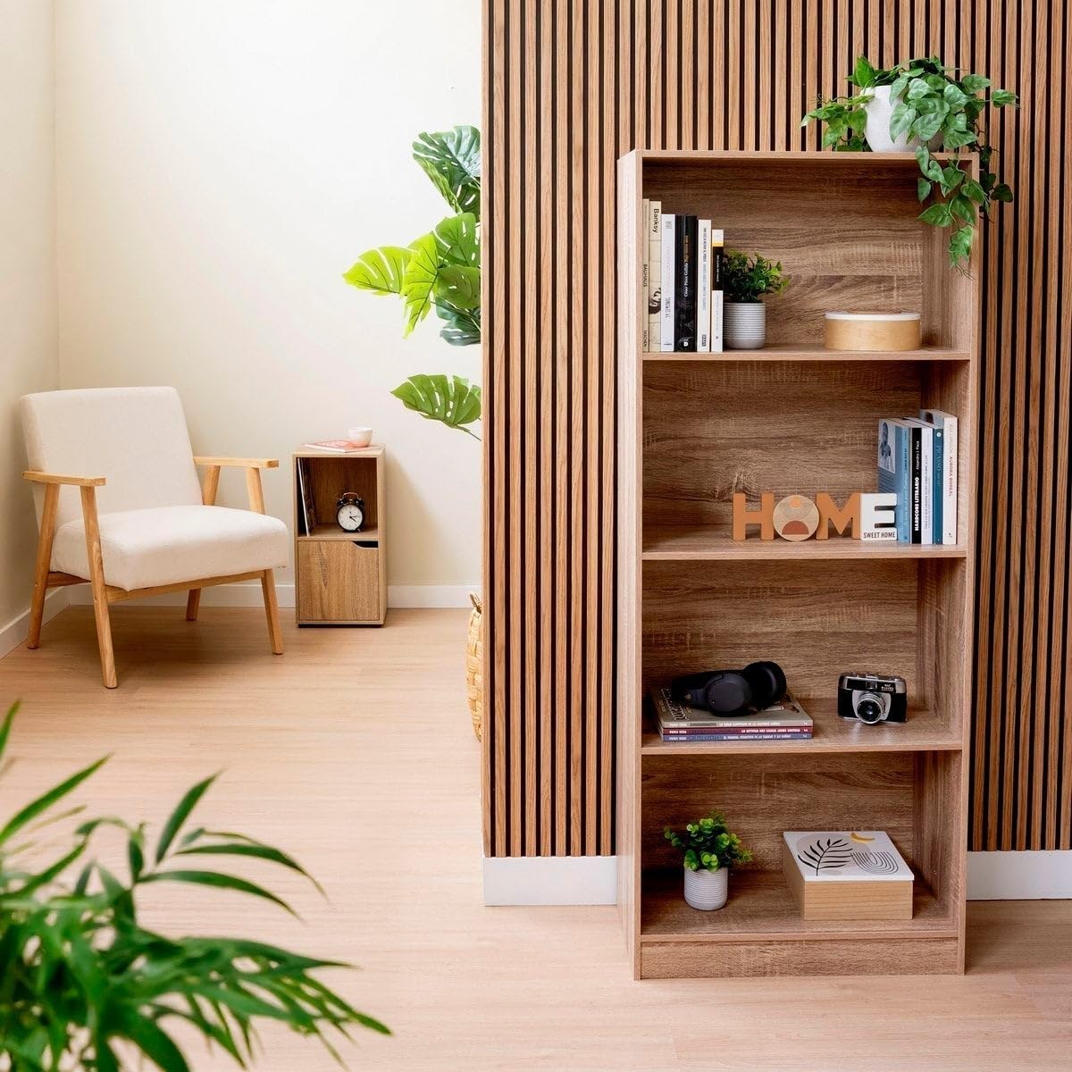Estantería librería de 4 estantes en MDF color natural de 147x60 cm
