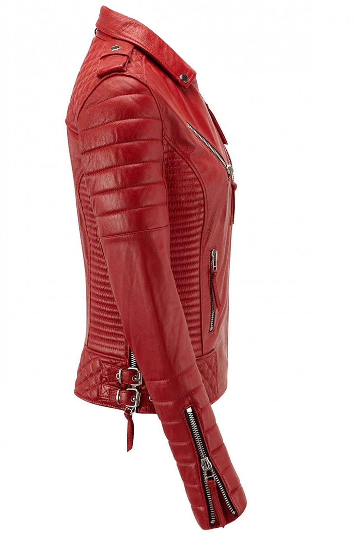 Brando Veste de moto courte en cuir véritable avec fermeture éclair croisée pour femme, rouge vin, 5XL