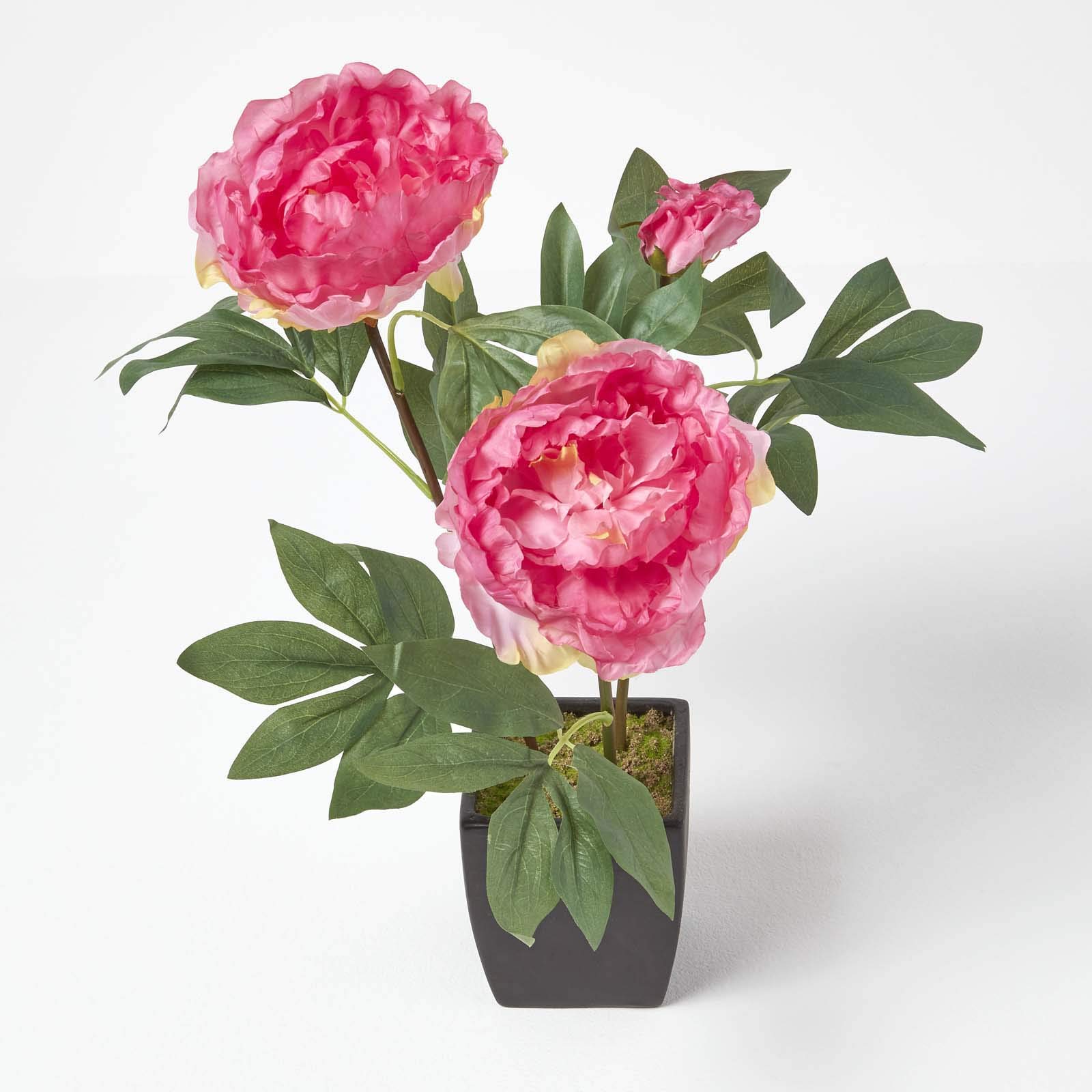 Homescapes Artificial Peonies in Decorative Pot, 48 cm Tall in Pink