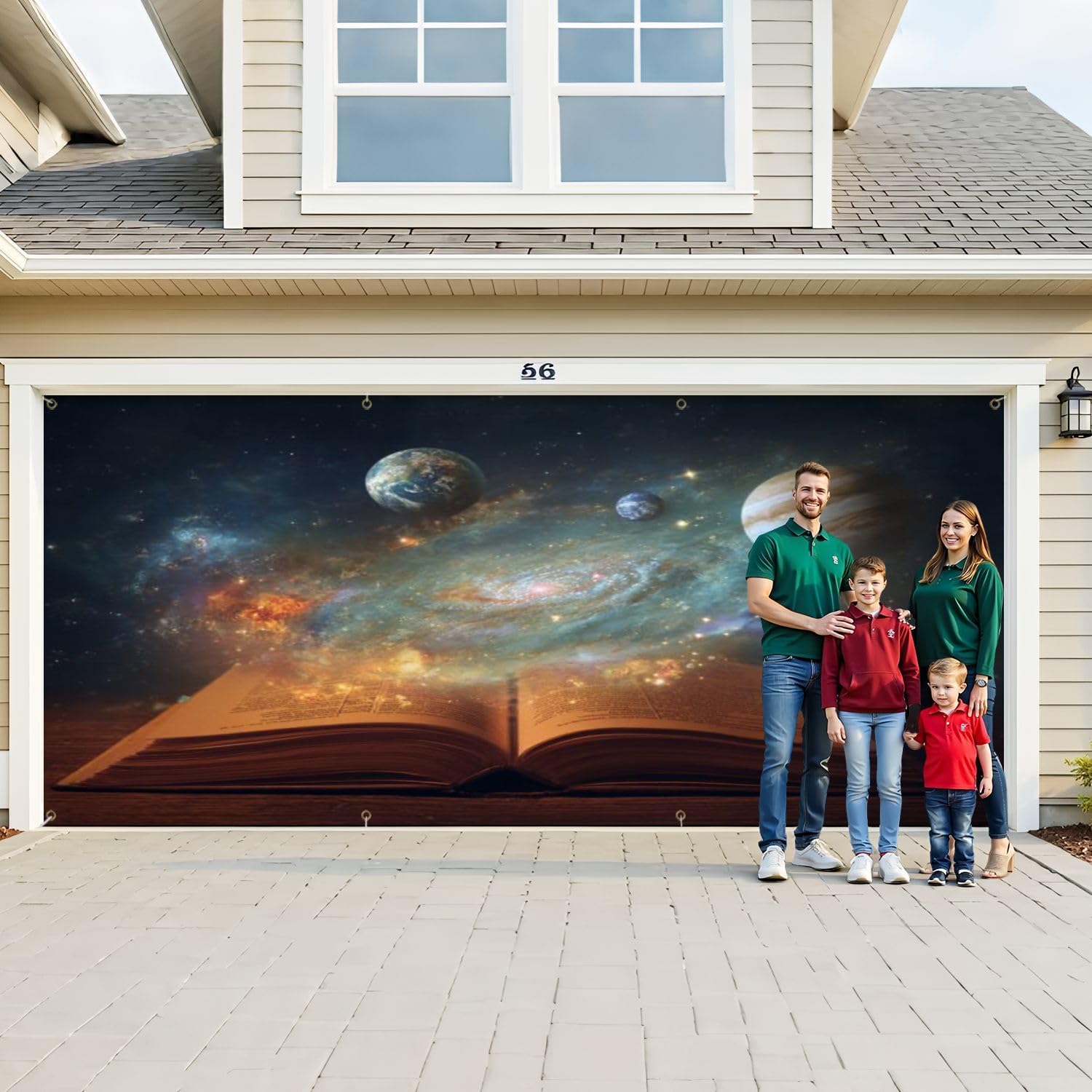 6x13ft Garage Door Cover Book Universe Opened Magic Book Planets Galaxies Elements This Garage Door Banner Decorations Polyester Door Mural Backdrop for Outdoor Indoor Party Background Decor
