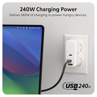 HyperJuice 240W سيليكون USB C إلى كابل USB C (3 قدم / 1 م) لجميع الأجهزة. كابل شحن USB-C متين 240 واط. تصميم محمول وخالي من التشابك وحماية من درجة الحرارة الزائدة. يتقاضى أي USBC لجهاز USBC