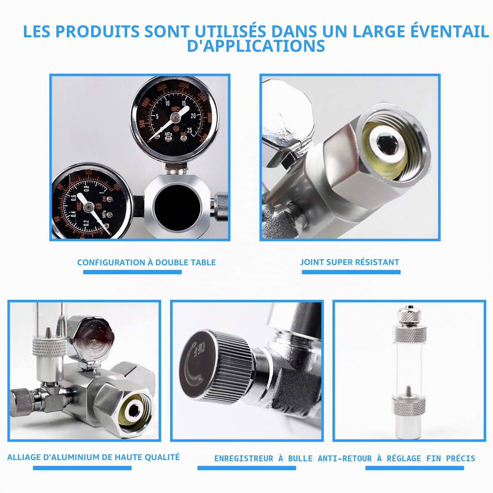 Réducteur de pression de CO2 pour aquarium, double jauge, interface W21.8, réducteur de pression CO2 pour aquarium avec électrovanne, compteur de bulles pour aquariums plantés