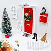 Vista 1 de Muebles de casa de muñecas 19 piezas de puerta de hadas en miniatura con árbol de Navidad y accesorios de Navidad, decoración de Navidad, puerta