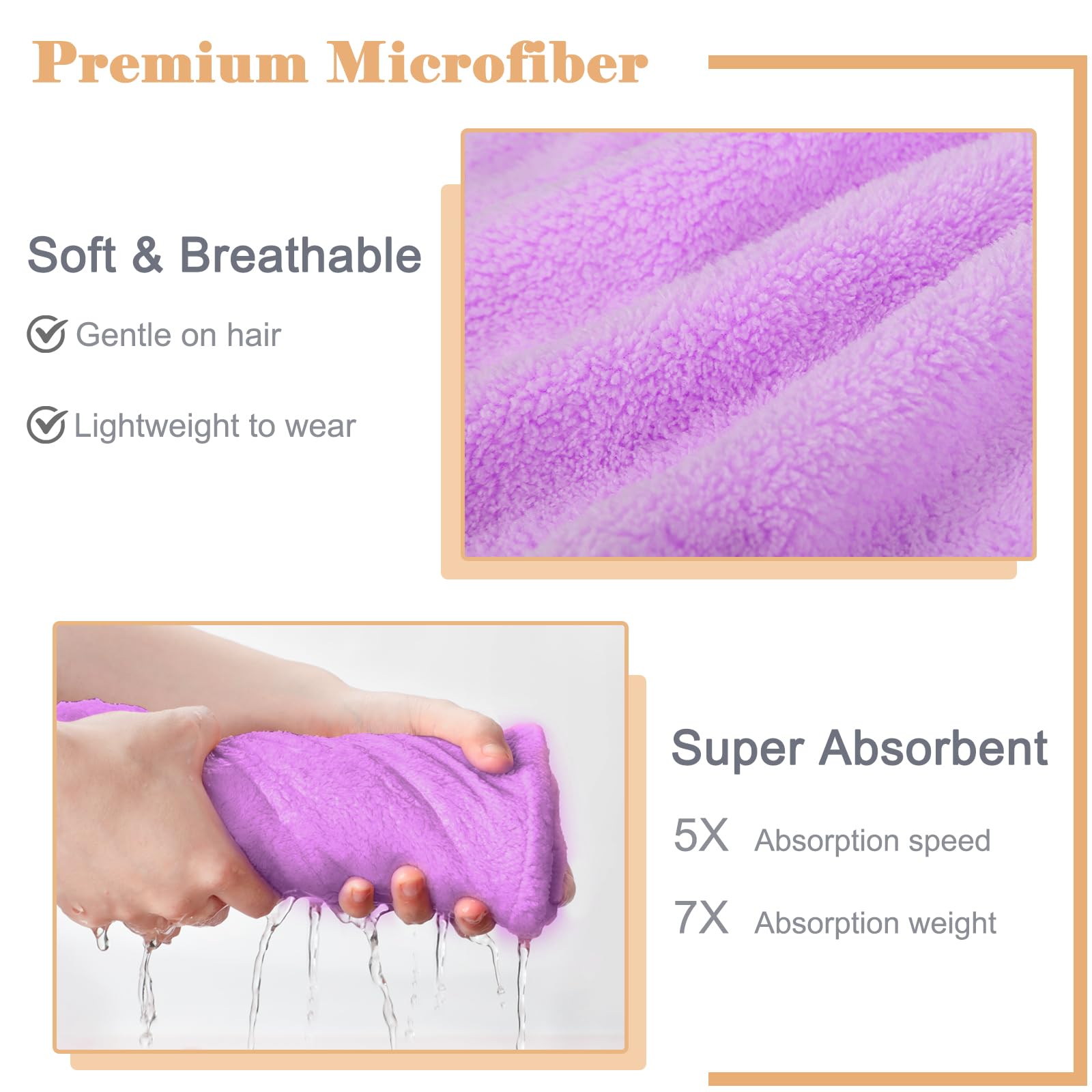Turbante Donna Serviette Microfibre Cheveux FREATECH - Lot De 3, Super Absorbante, Séchage Rapide, 3 Boutons Serviette Pour Cheveux