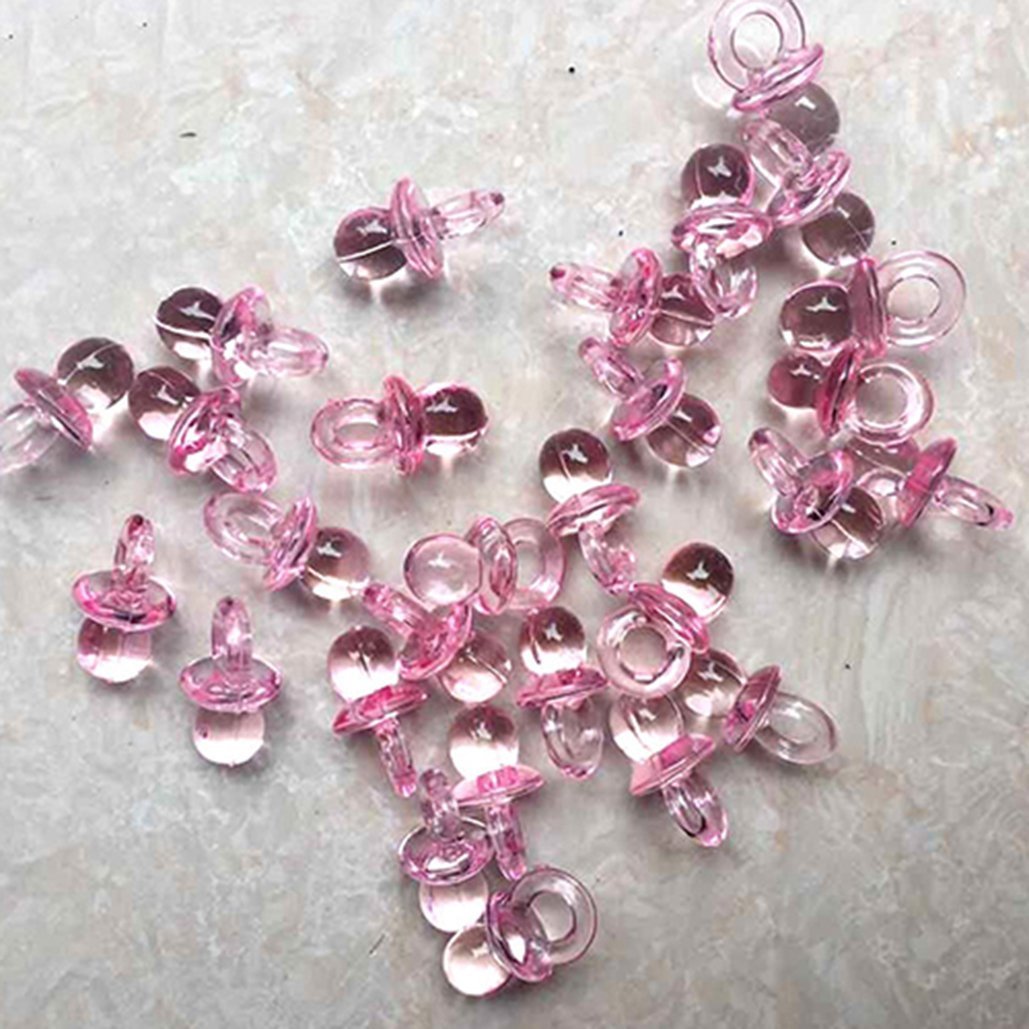 50 Pcs Clear Acrylic Mini Pacifiers Baby Shower Party Favors Dummy Decor Table Scatter (Pink)