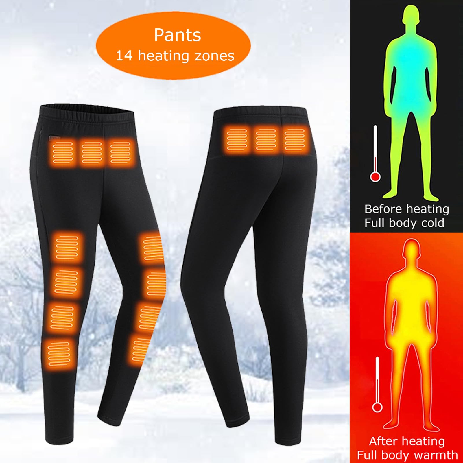 Hombres Mujeres Conjunto De Ropa Interior Calefactada, Inviernos Calefacción Exterior De 30 Zonas Térmicas Y Pantalones Protección contra El Frío, con Batería