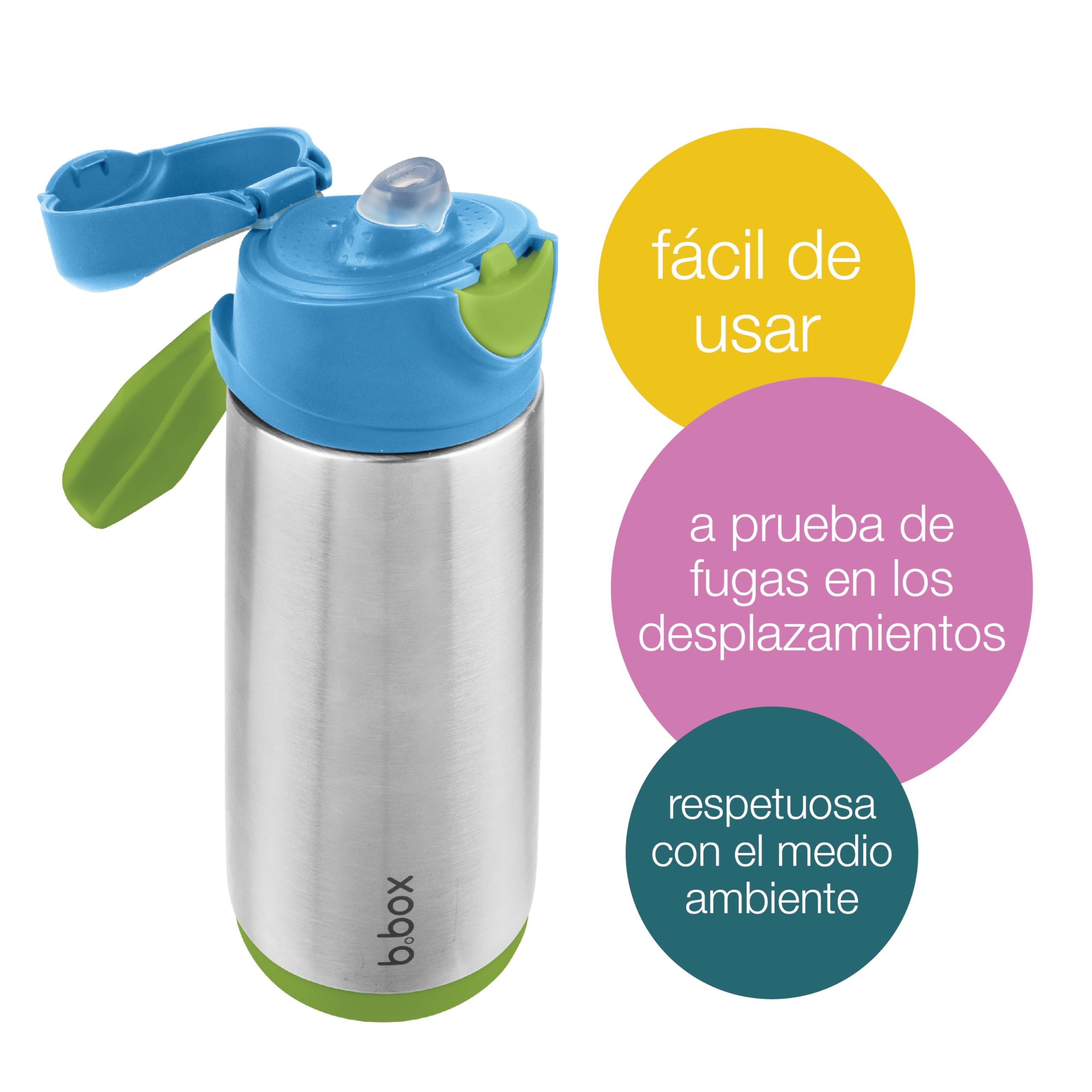 b.box Botella de Agua Termo con Boquilla Deportiva | Inclinar y Sorber | Botella de Agua de Acero Inoxidable que Mantiene las Bebidas Frías Hasta 15h y Calientes Hasta 8h | 500 ml