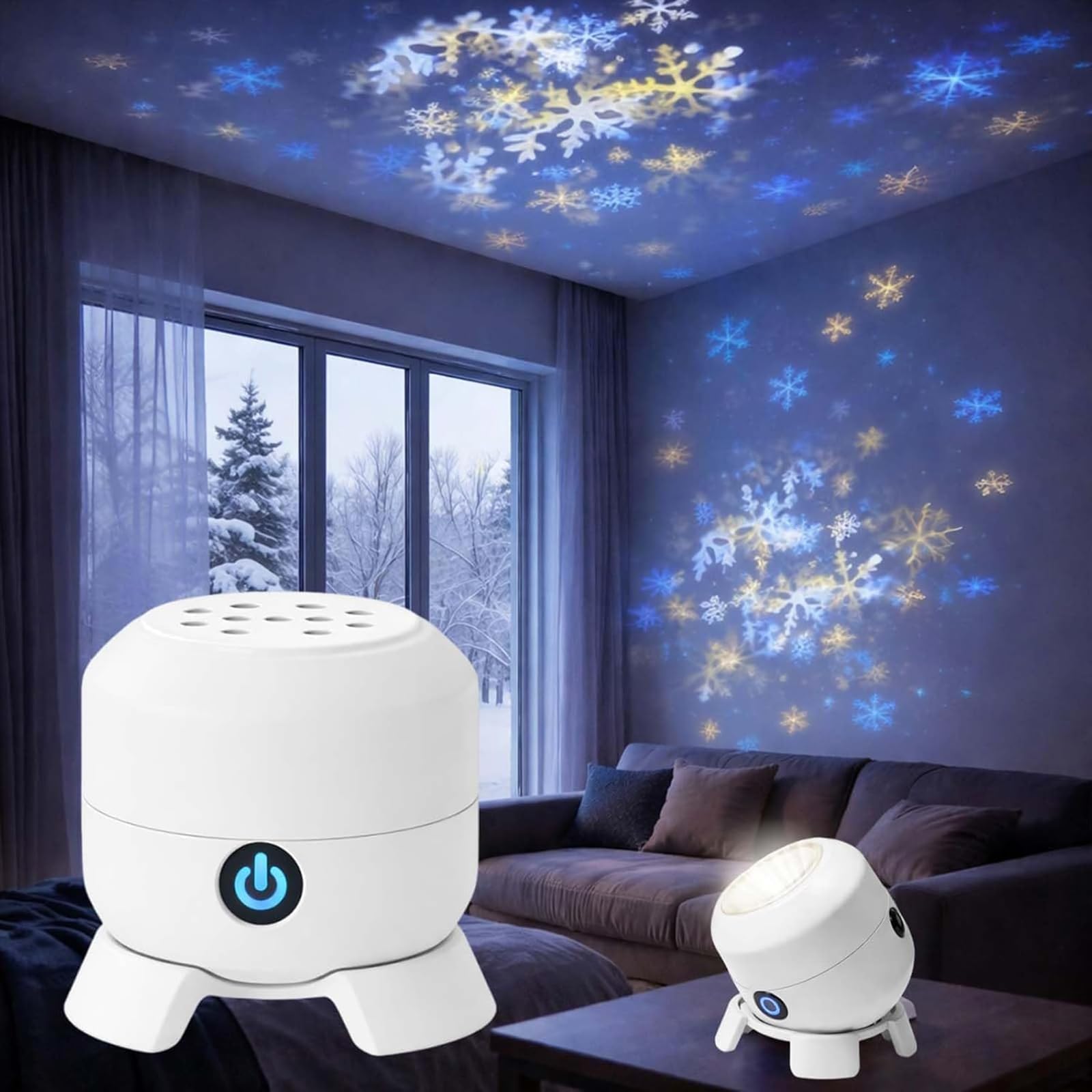 Dynamic Rotating LED Projector Light, Colorful Rotating Projection Light, Snowflake/Christmas/Ocean Dynamic Patterns, Multi-Angle Projection Base,for Bedroom,Living Rooms (Snowflakes,Rechargeable)