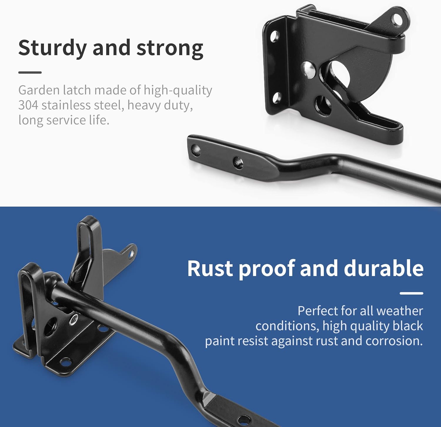 2 Pack Self-Locking Gate Latch,Automatic Gravity Lever Door Latches,Single Sided Wood Fence Latch,with Longer Fasteners Pull String,for Garden Kennels Secure Pool,2-1/8" Steel,Black Coated