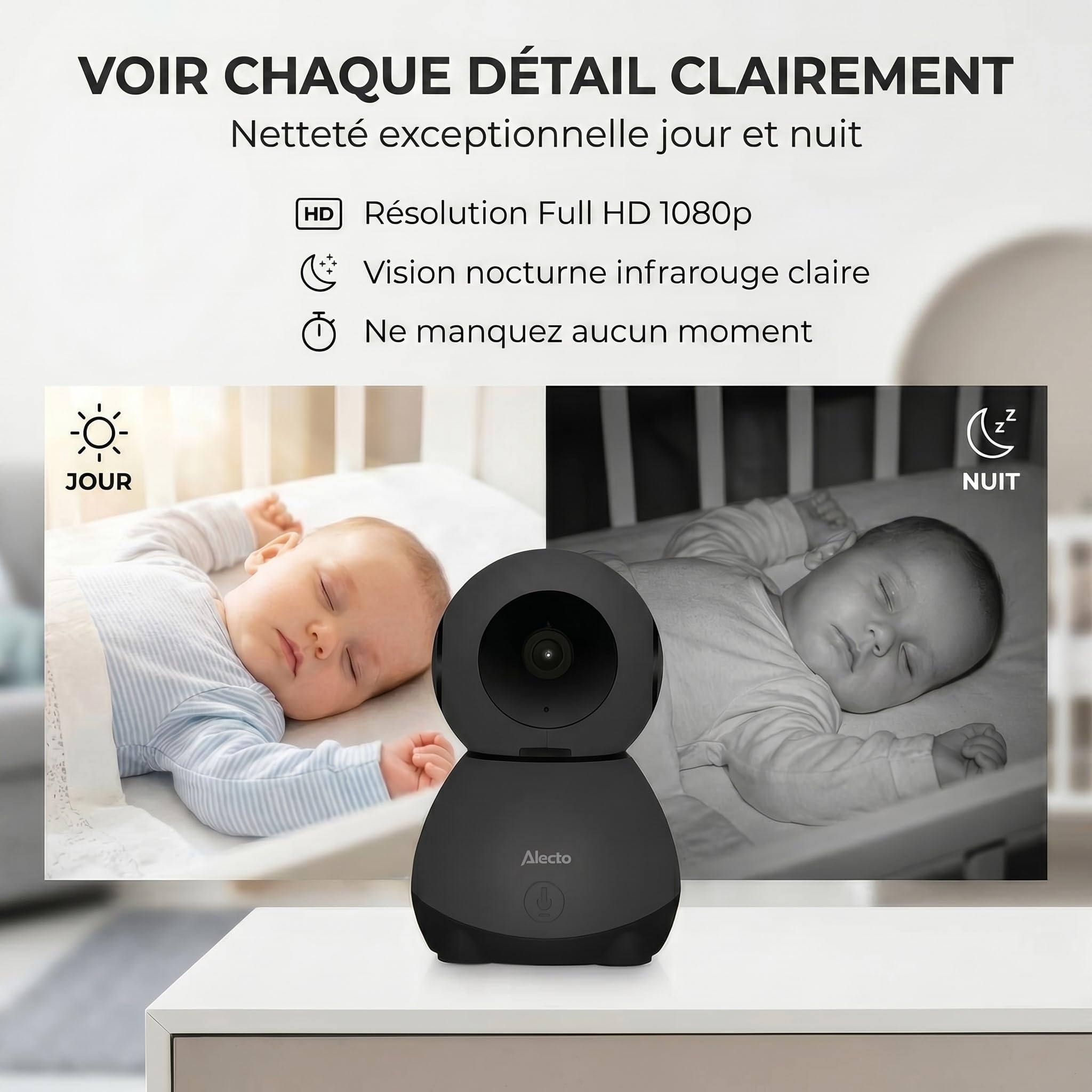 Alecto SMARTBABY10BK Babyphone Camera - Camera Bebe WiFi - Noir | Baby-phone - Baby Monitor - Vision Nocturne