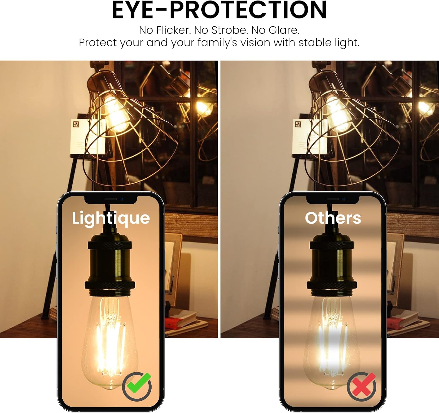 Lightique Vintage LED Edison Bulbs 60 Watt Equivalent, 6W Dimmable Edison Light Bulbs E26 Edison Bulbs ST58 LED Filament Bulb Soft White 2700K,Clear Light Bulbs for Decotate Home,Restaurant, 6 Packs